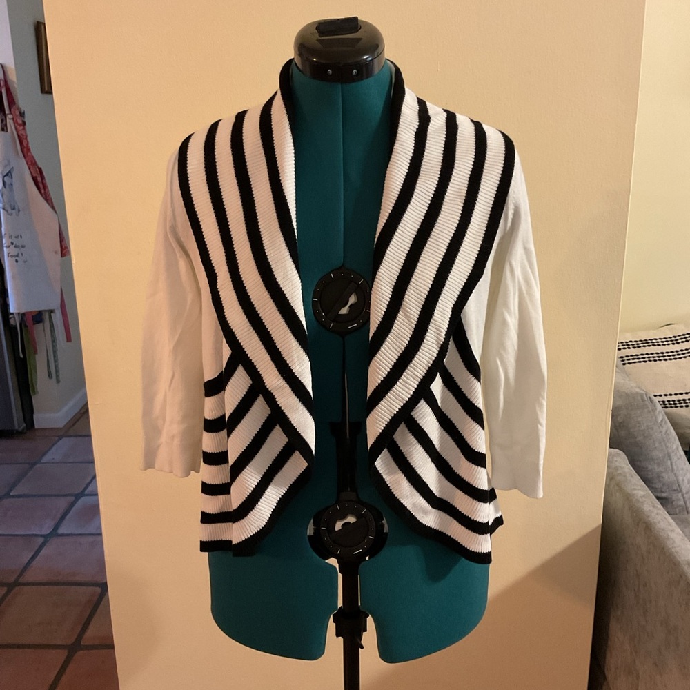White House Black Market Black and White Striped Cardigan